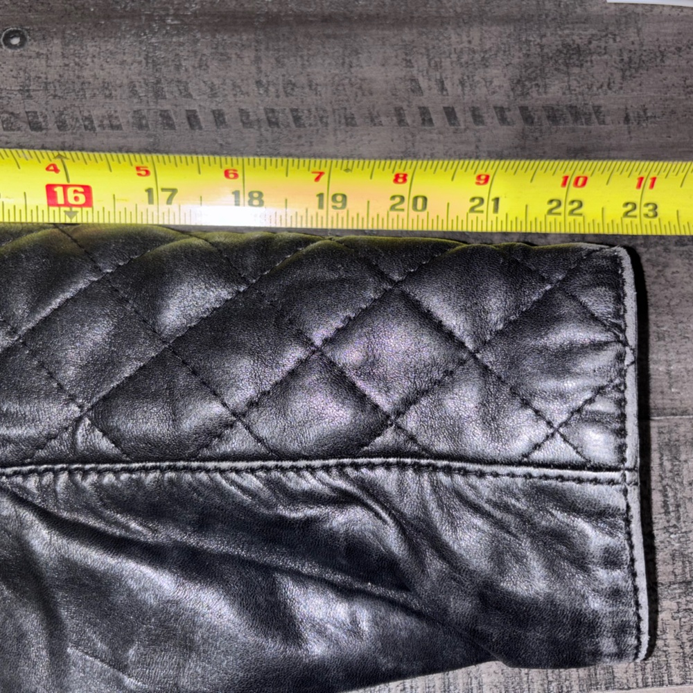 Caroline Moore black quilted leather jacket with gold-toned buttons SZ 10 - Picture 11 of 16